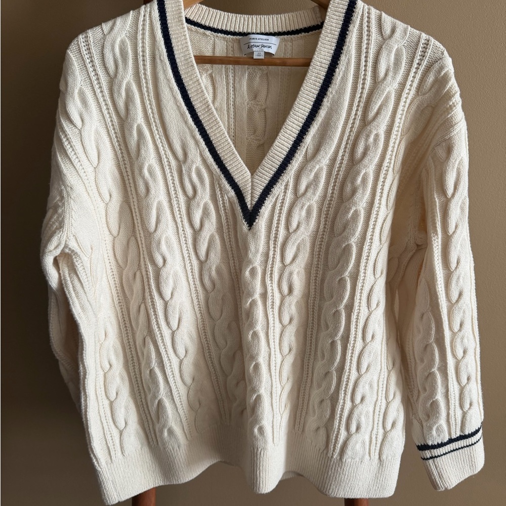& Other Stories Cream V-Neck Cable Knit Sweater - Picture 5 of 8